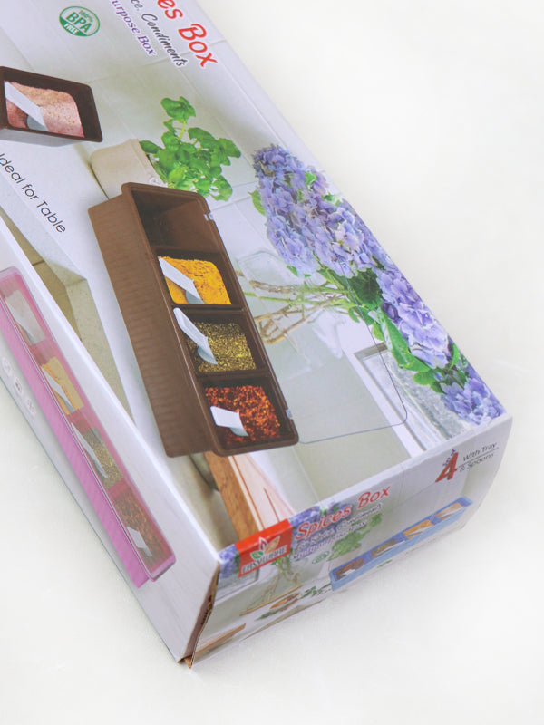 Set of 4 Spices Box with Tray & Spoons Beige