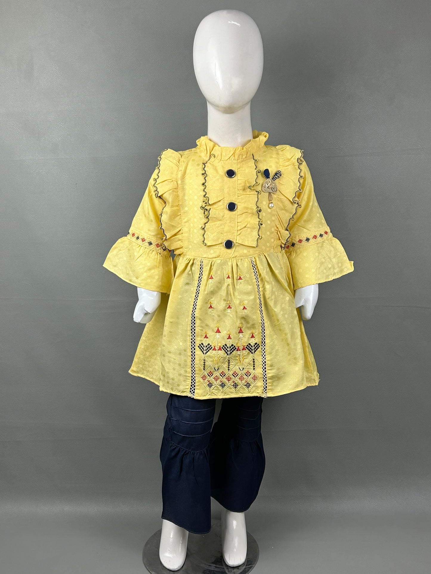 5Yr - 12Yrs Yellow Embroidered Suit For Girls GS197