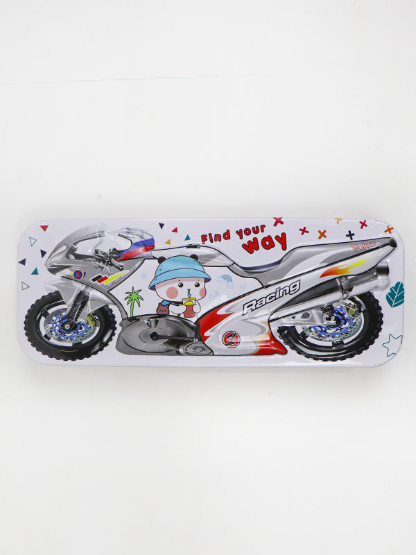 PB08 Metal Pencil Box For Kids Racing Bike Smoke White