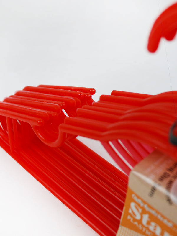 Plastic Clothes Hanger With Tie Rank Pack of 10 Red