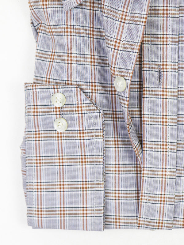 Men's Formal Dress Shirt Lines Checks LBrown