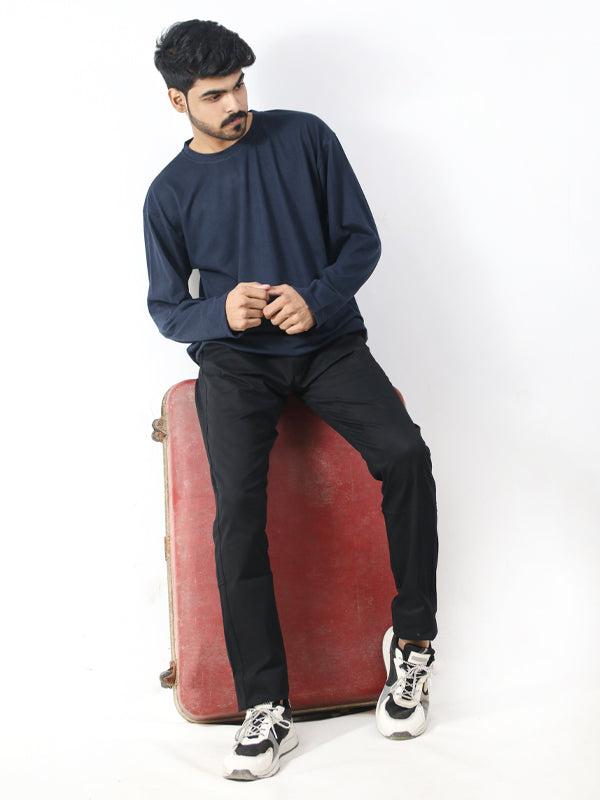 MTS02 MM Men's Plain Full Sleeve T-Shirt Navy Blue