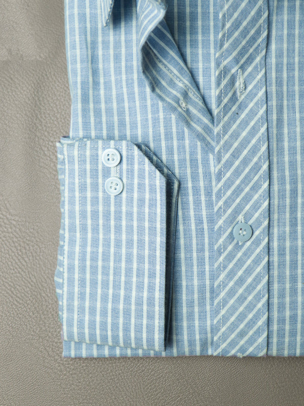 MFS04 Men's Formal Dress Shirt Light Blue Checks