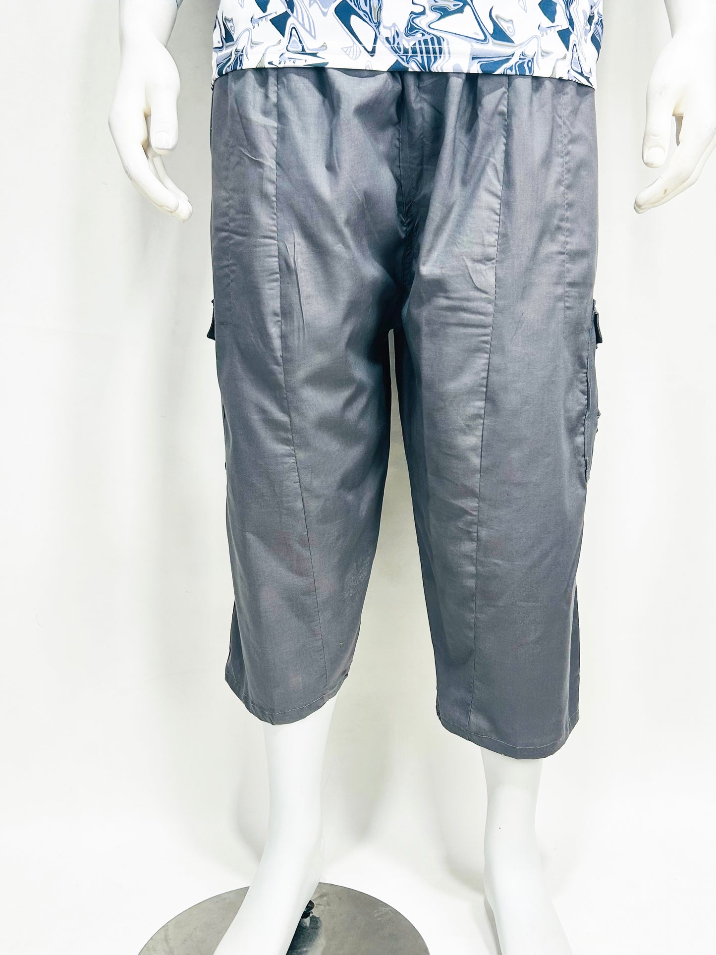 Grey Cargo 3-QTR Cotton Short for Men MS91
