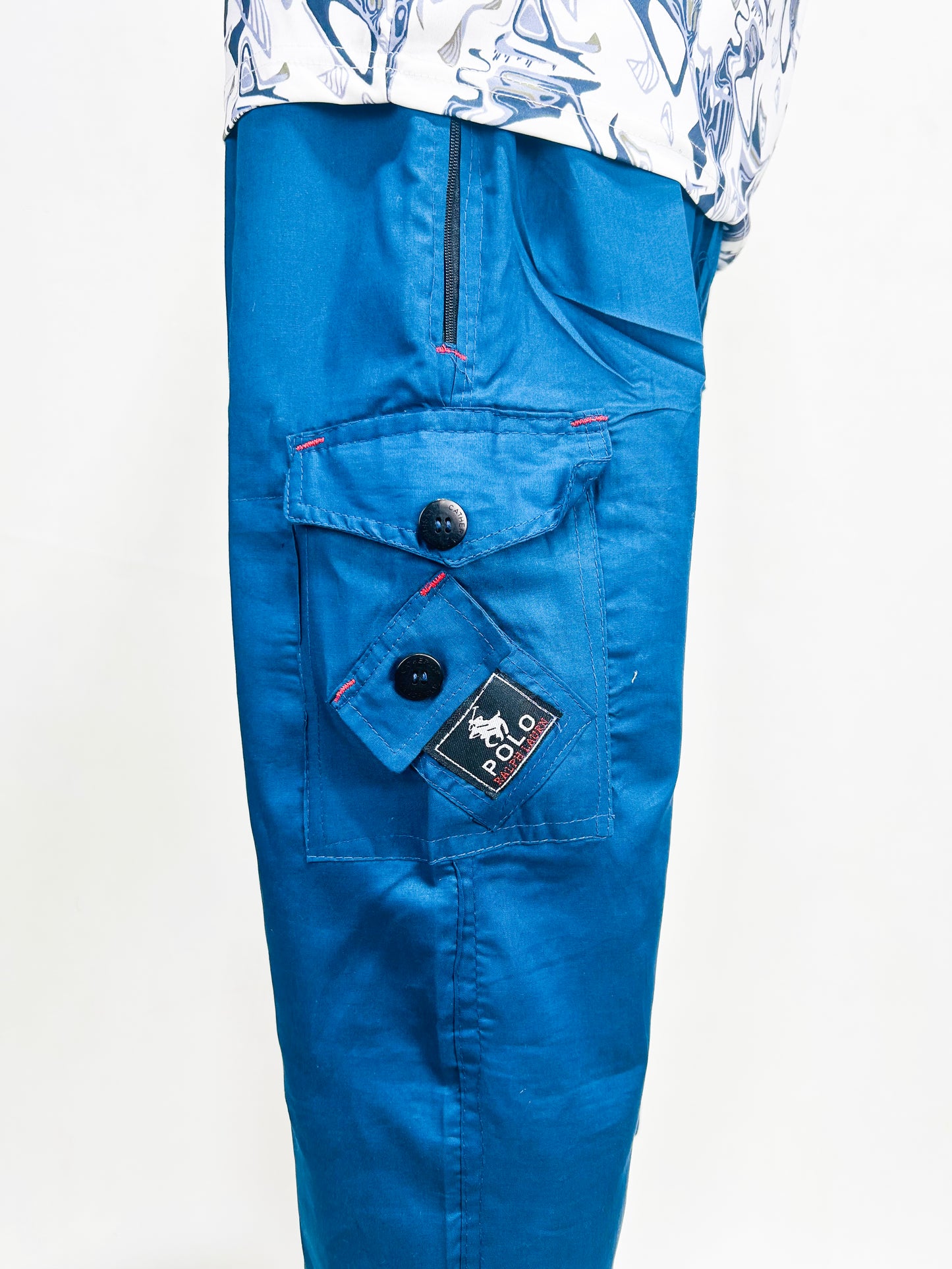 Dark Blue Cargo 3-QTR Cotton Short for Men MS95