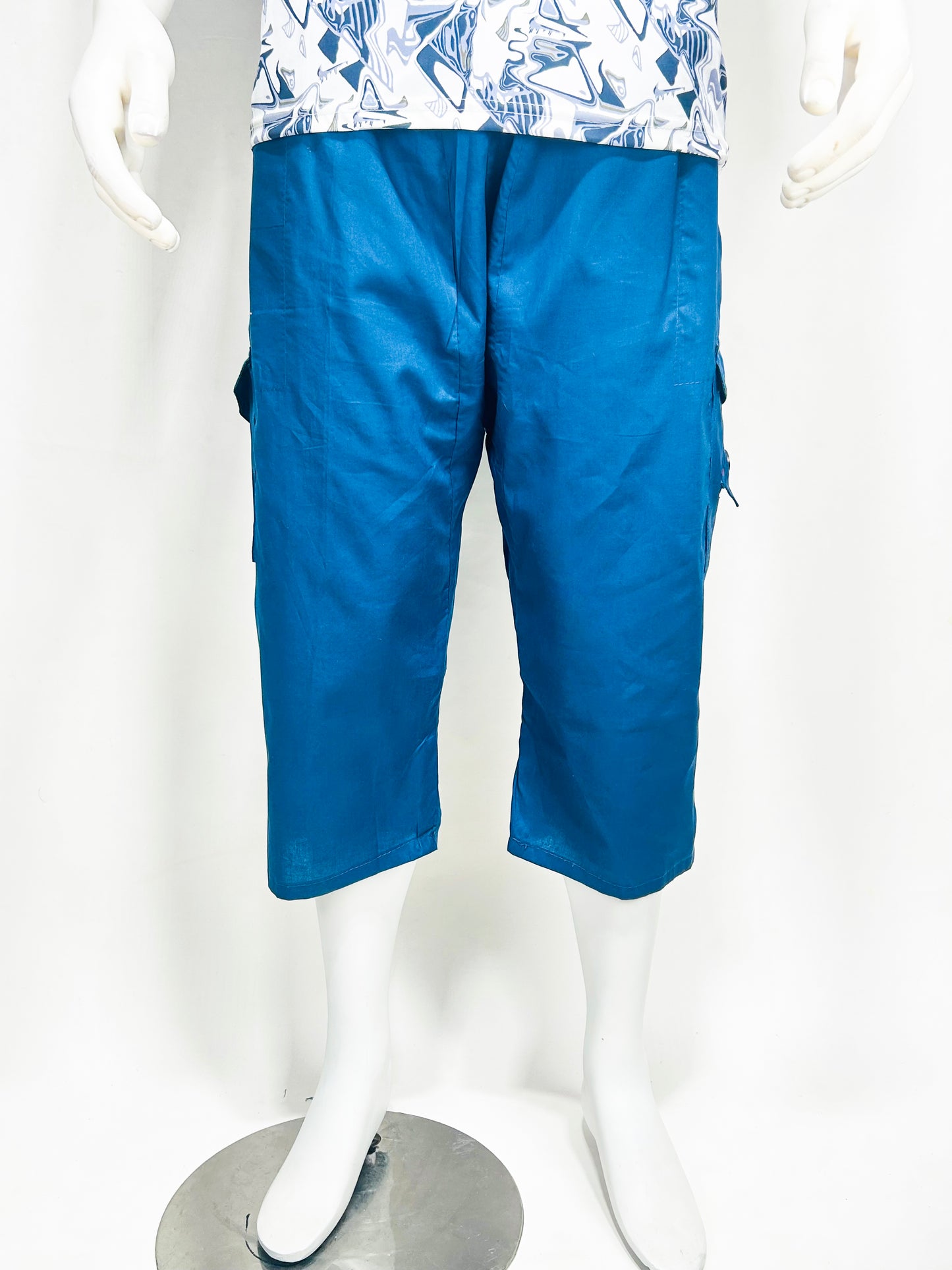Dark Blue Cargo 3-QTR Cotton Short for Men MS95