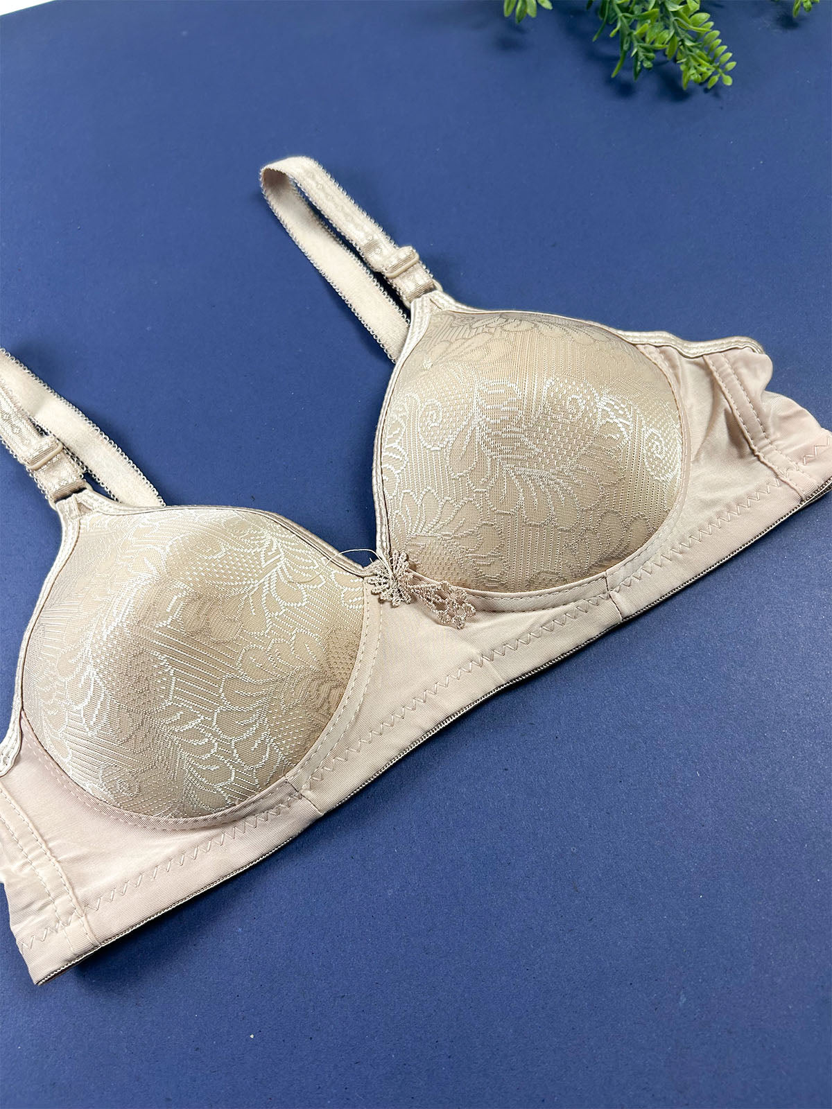 Beige Floral Jacquard Bra for Girls and Women LB96