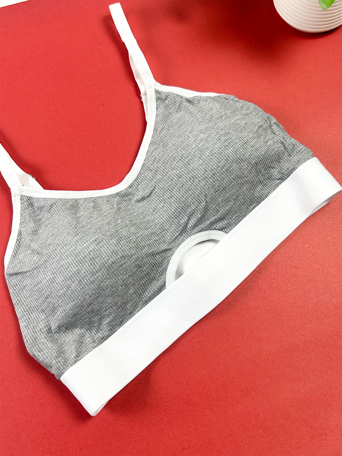 Grey & White Ribbed Two-Piece Bra and Panty Set for Girls and Women LB98