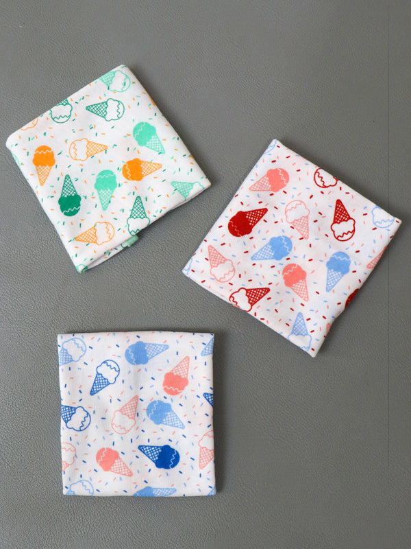 Pack Of 3 Face Towels/Napkins For Newborn Multicolor & Multidesign D-08