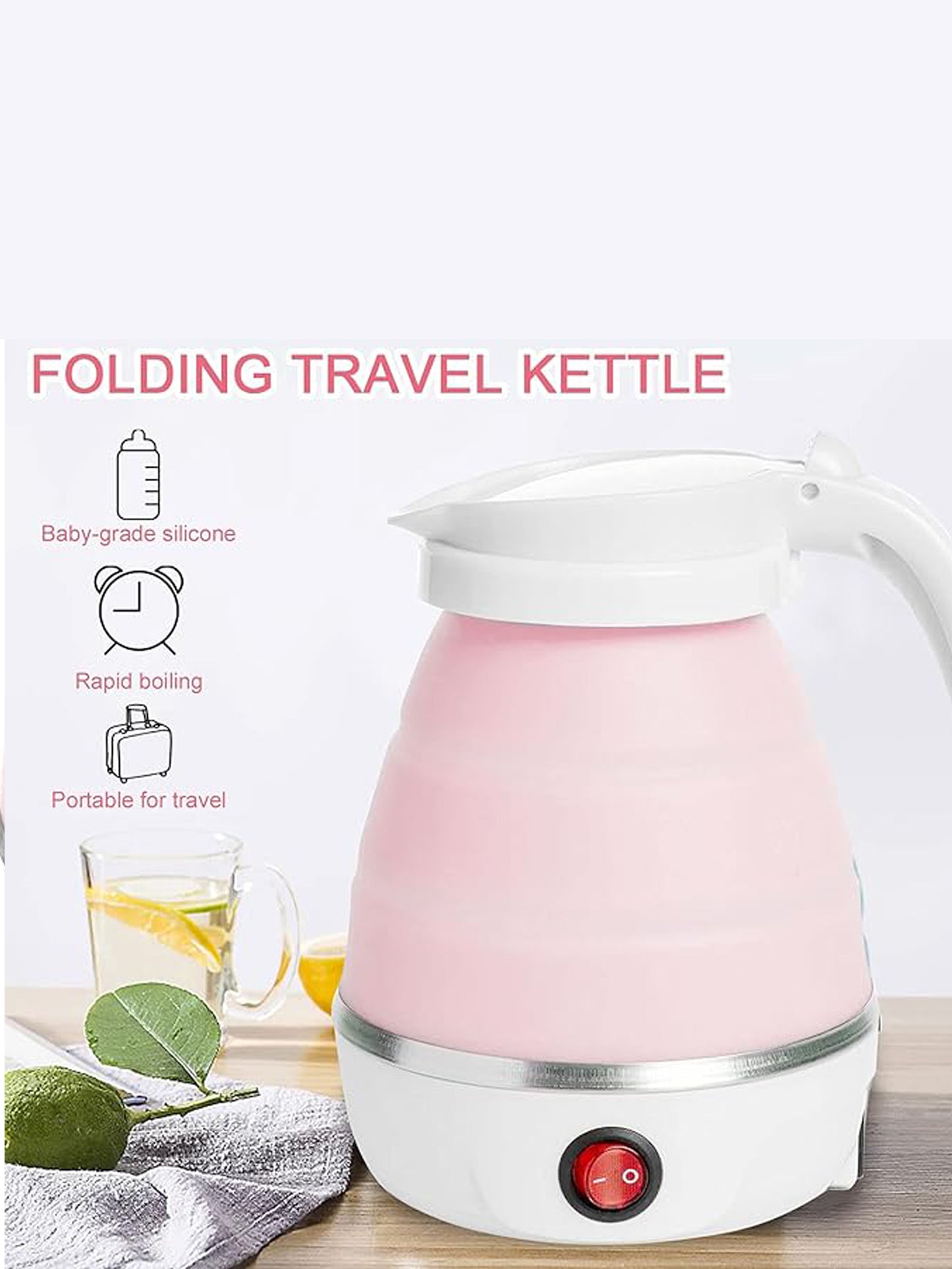 Travel Collapsible, Portable, Foldable Mini Electric Kettle Pink - 600ML
