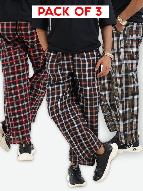 Pack Of 3 A Men's Trouser Checks - Multicolor