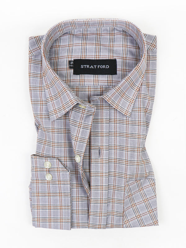 Men's Formal Dress Shirt Lines Checks LBrown