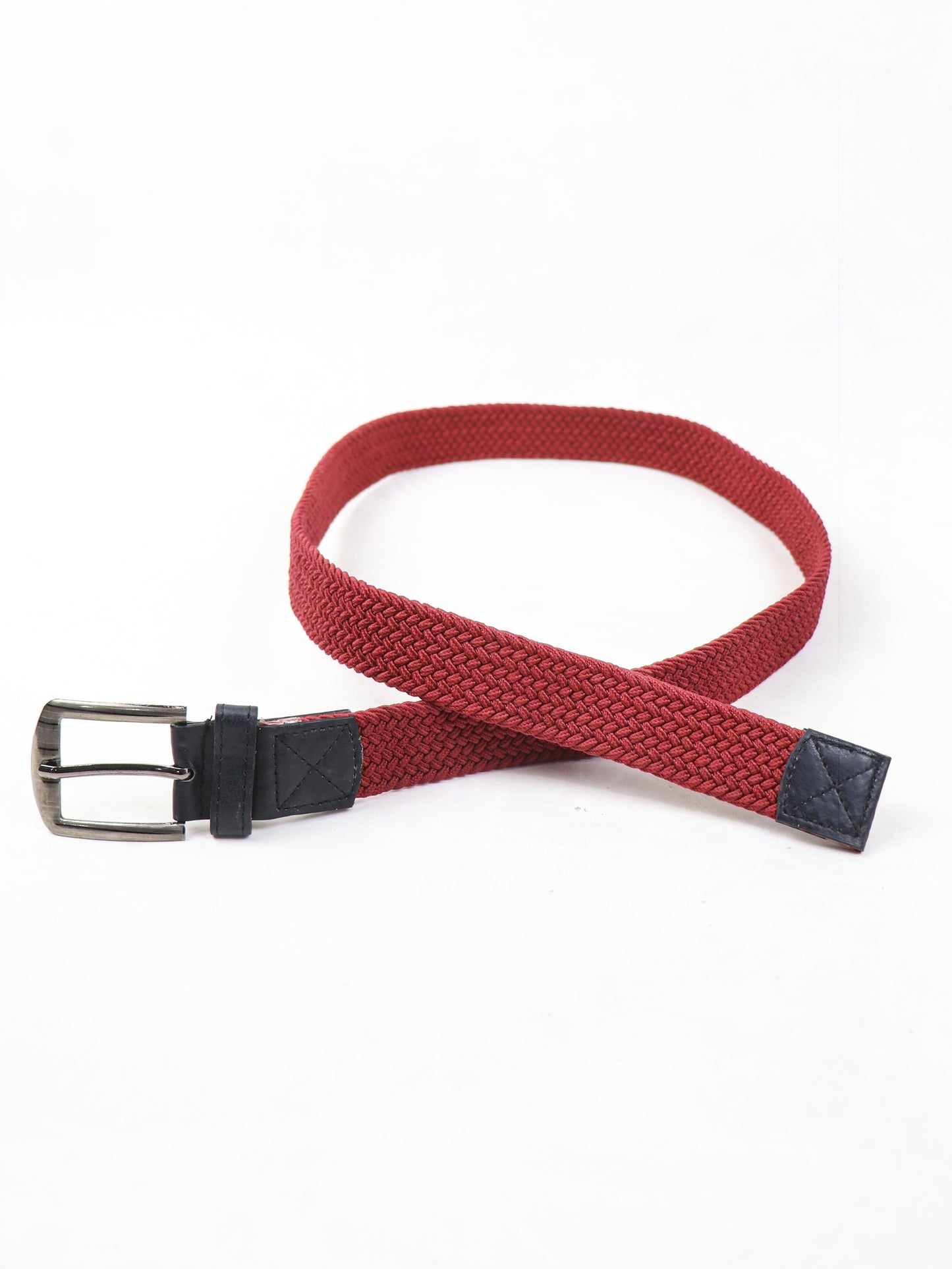 Men Canvas Elastic Fabric Woven Stretch Braided Belt Red