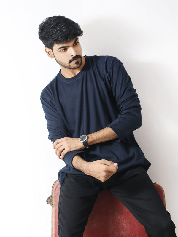 MTS02 MM Men's Plain Full Sleeve T-Shirt Navy Blue