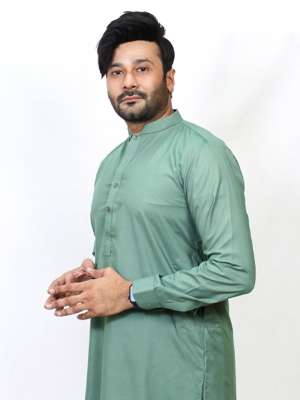 461/1 Men's Kameez Shalwar Stitched Suit Sherwani Collar Green