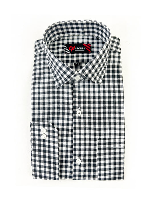 W Black Checks Formal Dress Shirt For Men MFS356