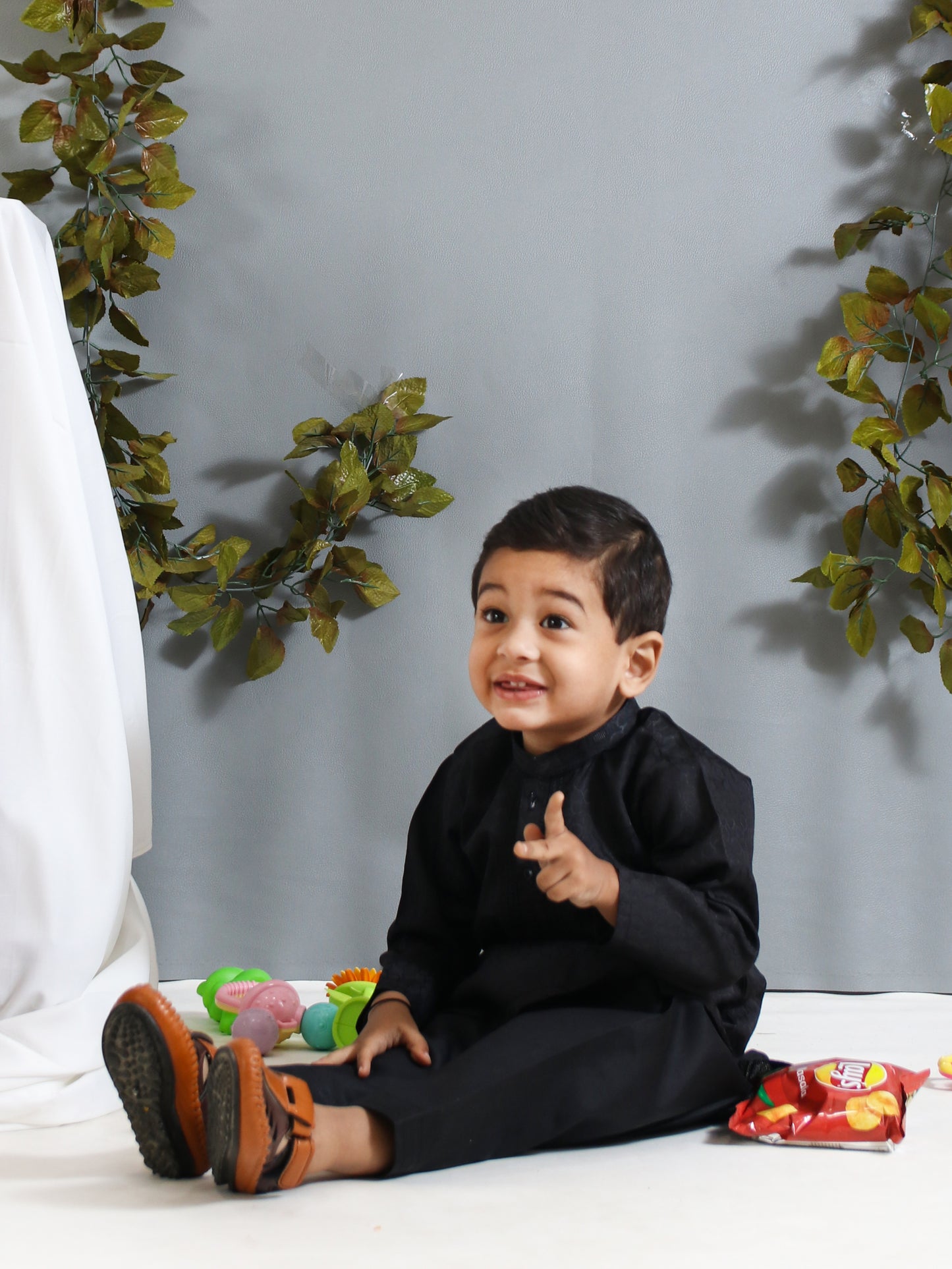 AM 2 Yrs - 17 Yrs Boys Kurta Pajama Suit Sherwani Collar Plain Black