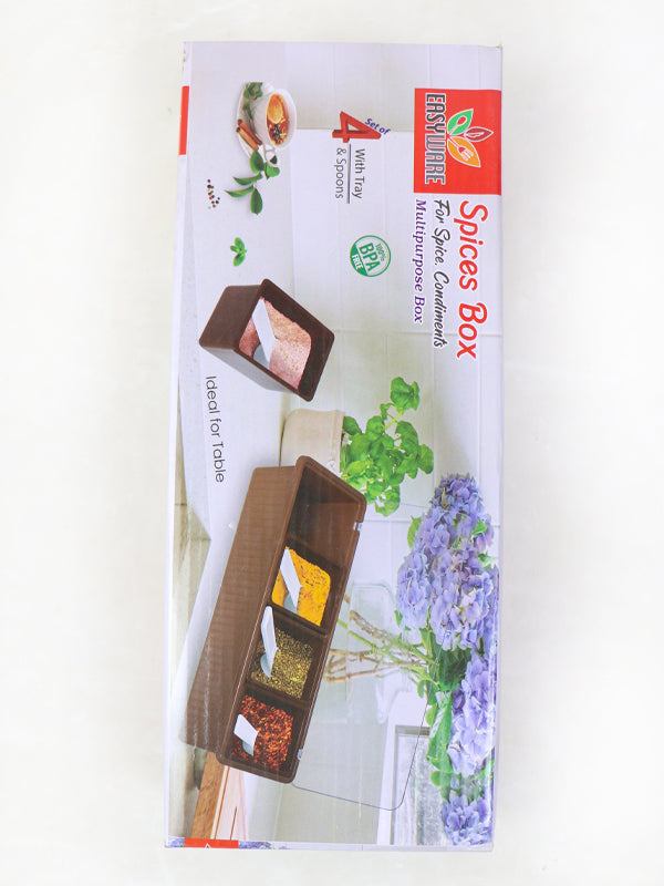 Set of 4 Spices Box with Tray & Spoons Beige