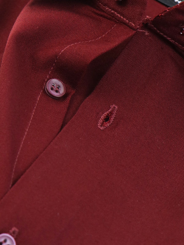 Z Men's Plain Chambray Formal Dress Shirt Dark Maroon