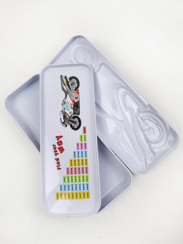 PB08 Metal Pencil Box For Kids Racing Bike Smoke White