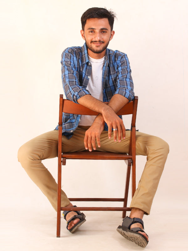 MCS03 AZ Men's Cotton Casual Shirt Grey Checks