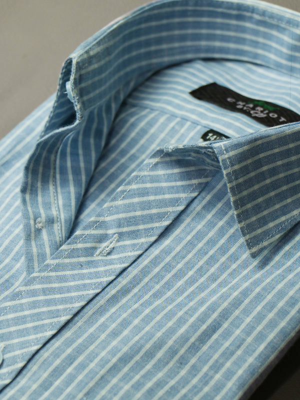 MFS04 Men's Formal Dress Shirt Light Blue Checks