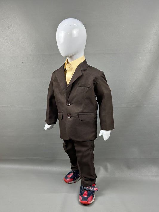 6Mth - 2.5Yrs Dark Brown 4Pcs Coat Pant Suit for Boys BCP15