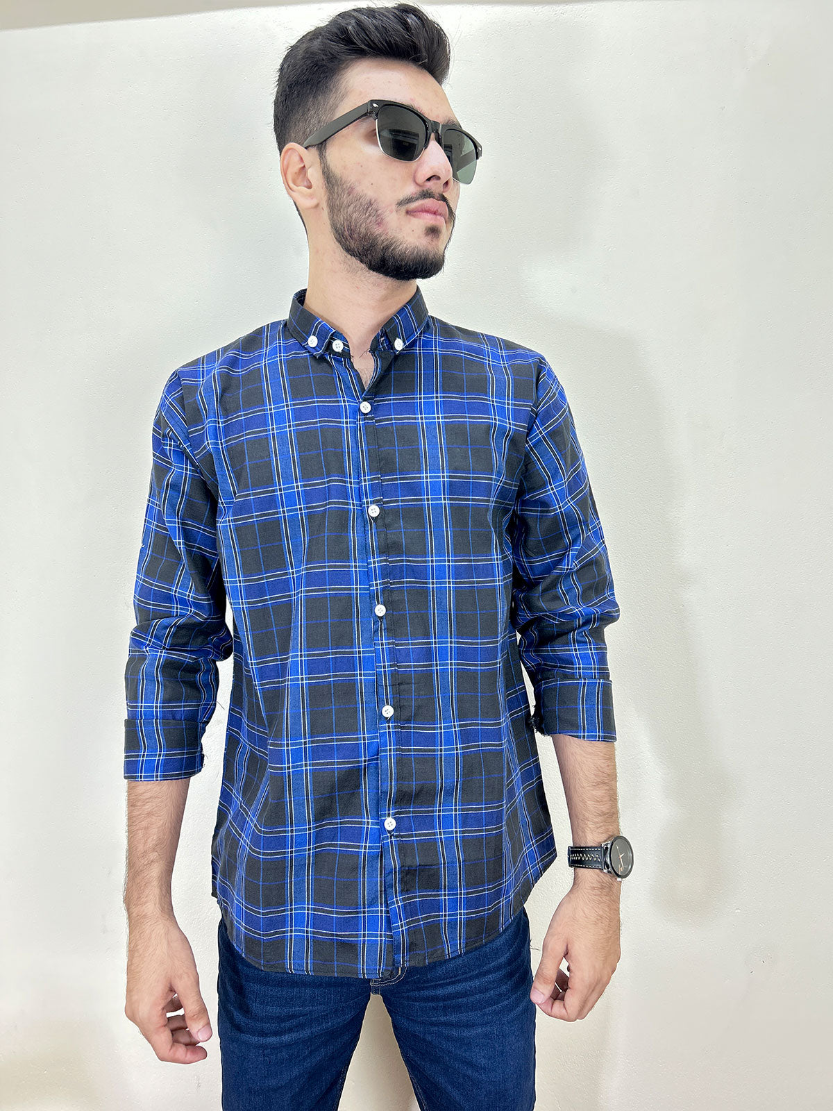 B Black Checks Casual Shirt For Men MCS100
