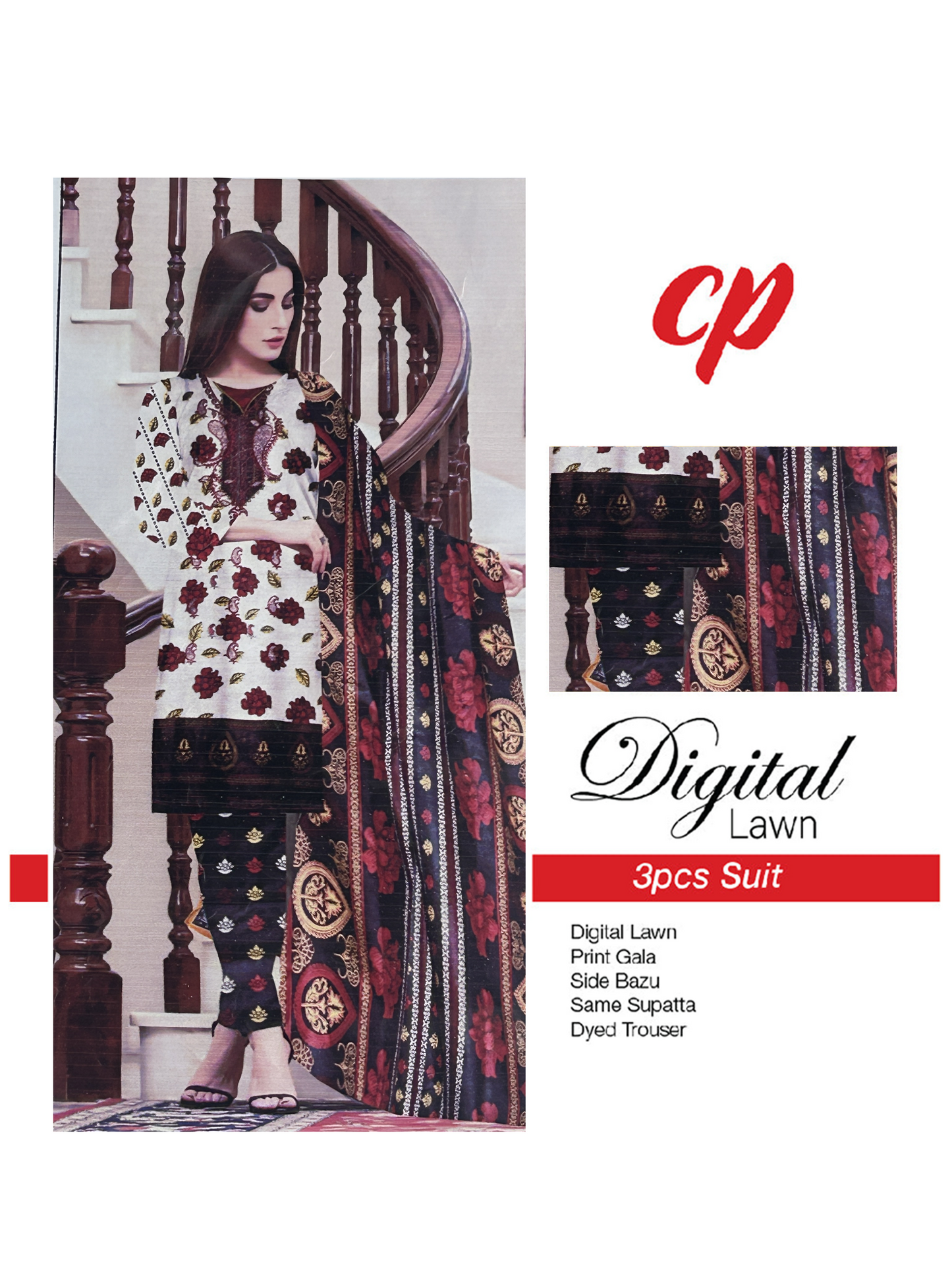 3Pcs Unstitched Digital Lawn Suit For Women WU137