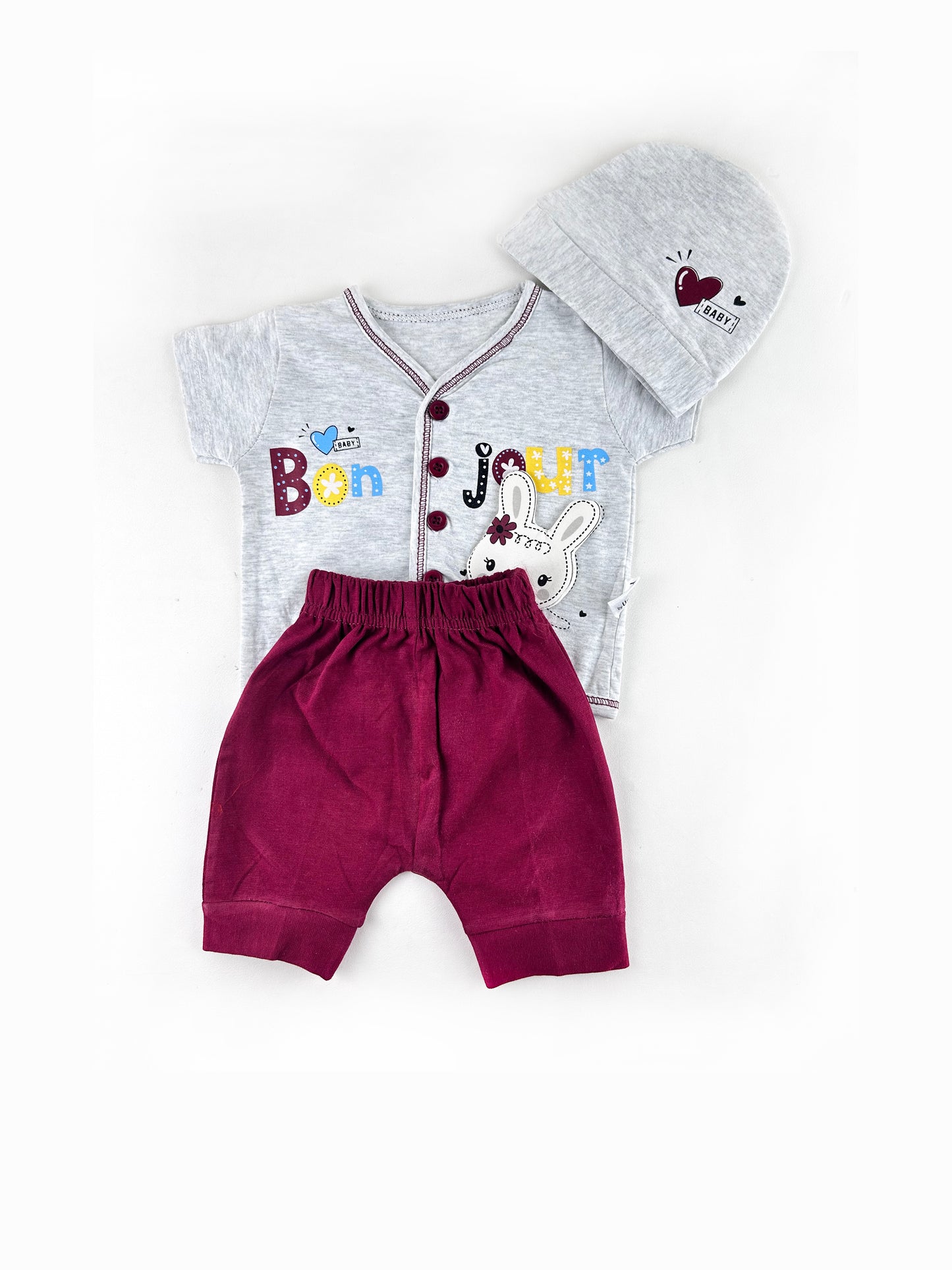 0Mth - 3Mth Jour Maroon Baba Suit For Newborns NBS525