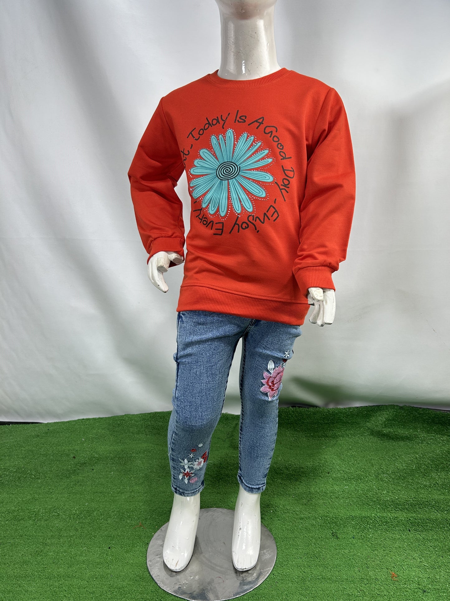 3Yrs - 8Yrs Flower Red Full Sleeve T-Shirt For Girls SK GTS89
