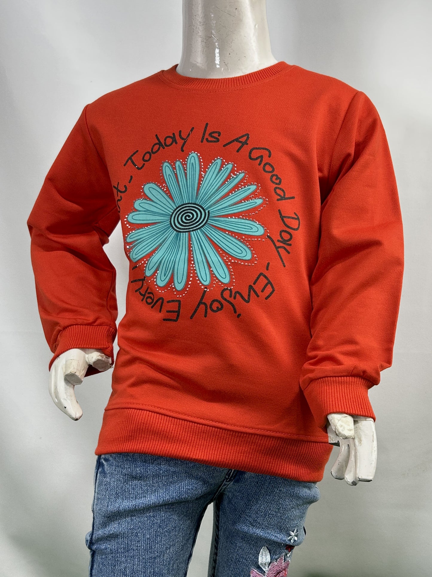 3Yrs - 8Yrs Flower Red Full Sleeve T-Shirt For Girls SK GTS89