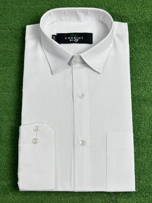 White Chambray Formal Dress Shirt For Men MFS364