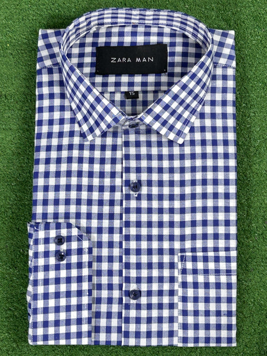 Blue Check Formal Dress Shirt For Men MFS361