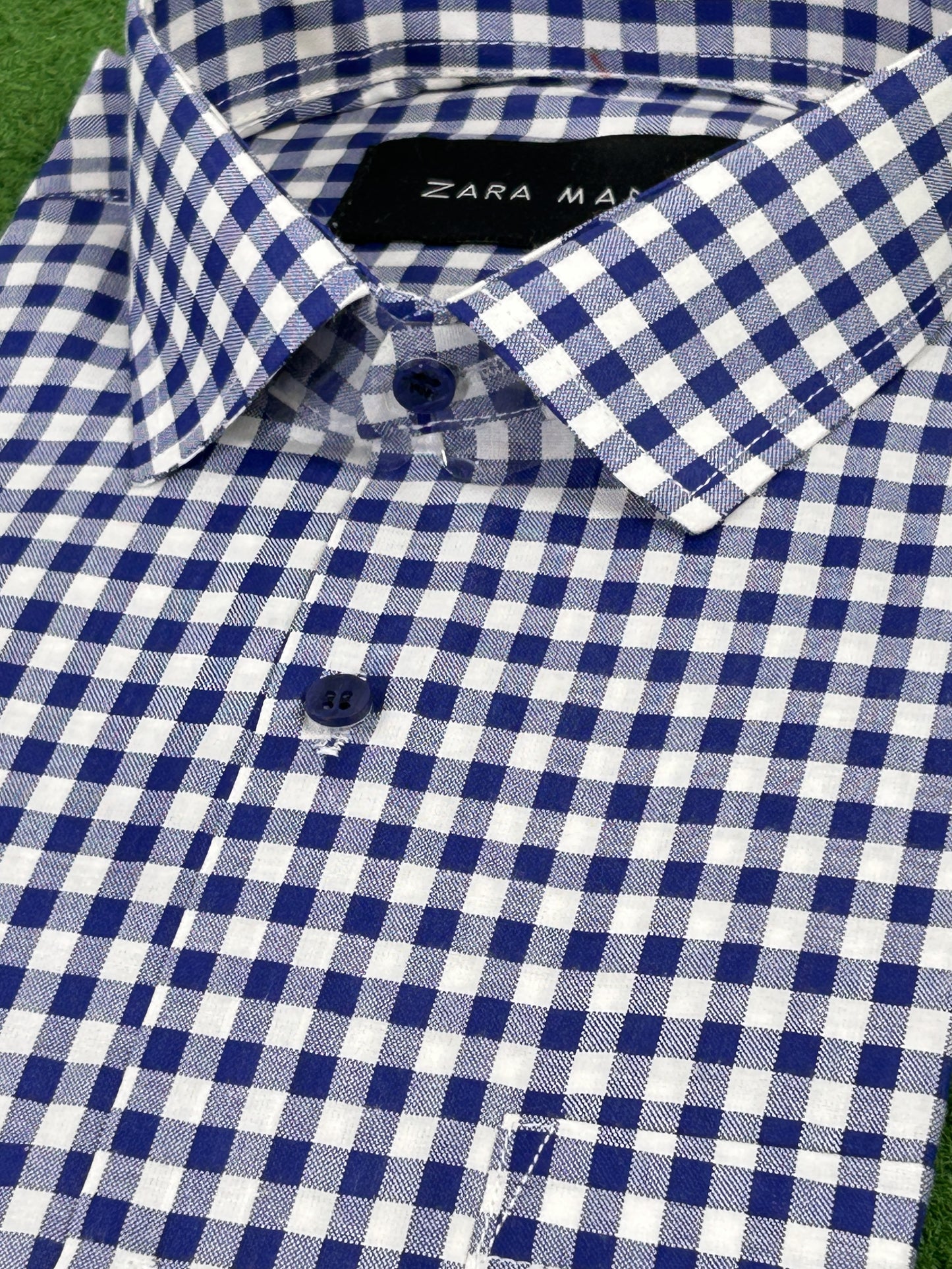 Blue Check Formal Dress Shirt For Men MFS361