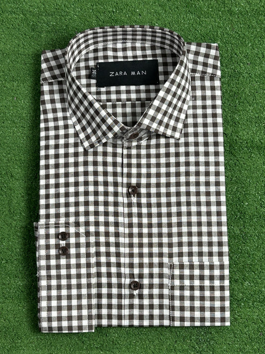 Brown Check Formal Dress Shirt For Men MFS362