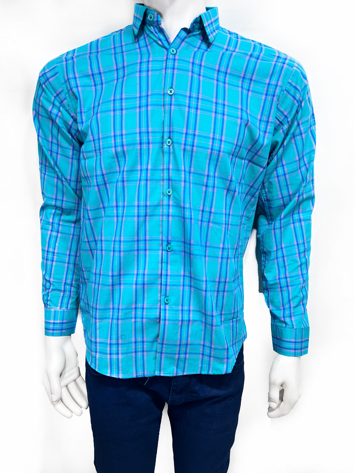 Sea Green Checks Casual Shirt For Men MCS71