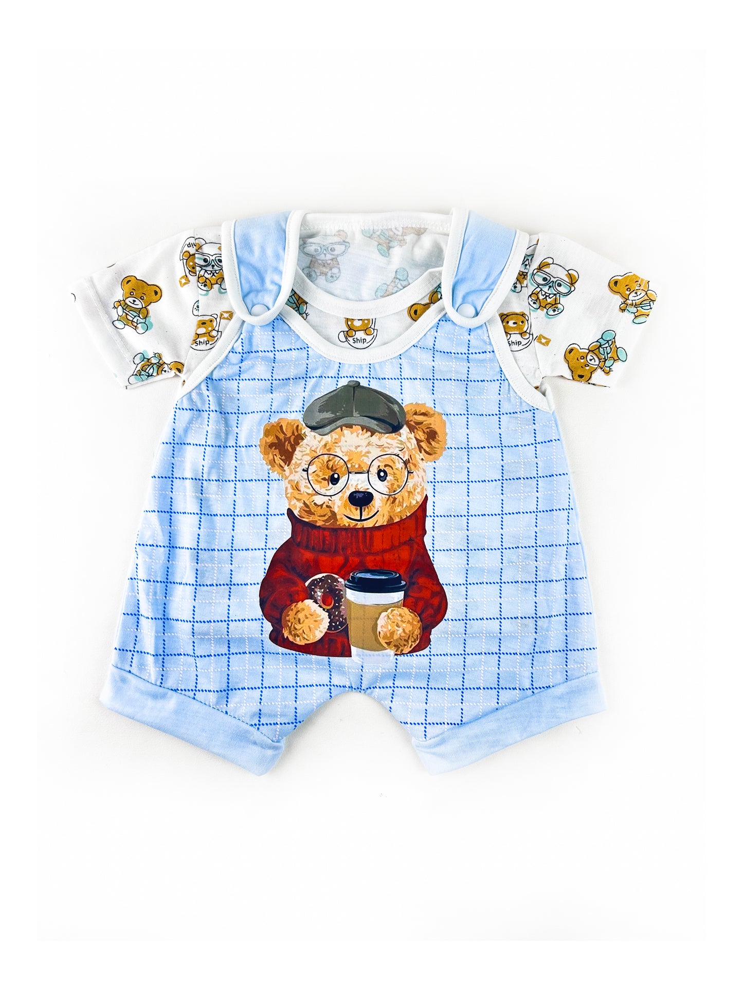 3Mth - 9Mth Teddy Cafe Blue Romper For Newborn MG NBR74