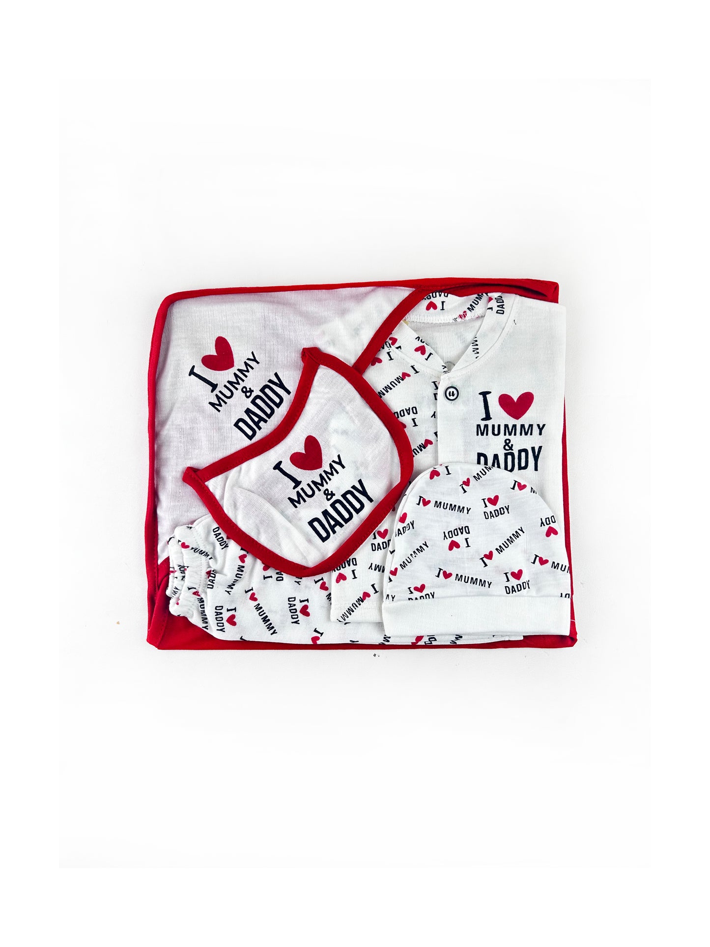 0Mth - 3Mth I Love Mum&Dad Red Gift Set For Newborn - 5Pc NBGS198