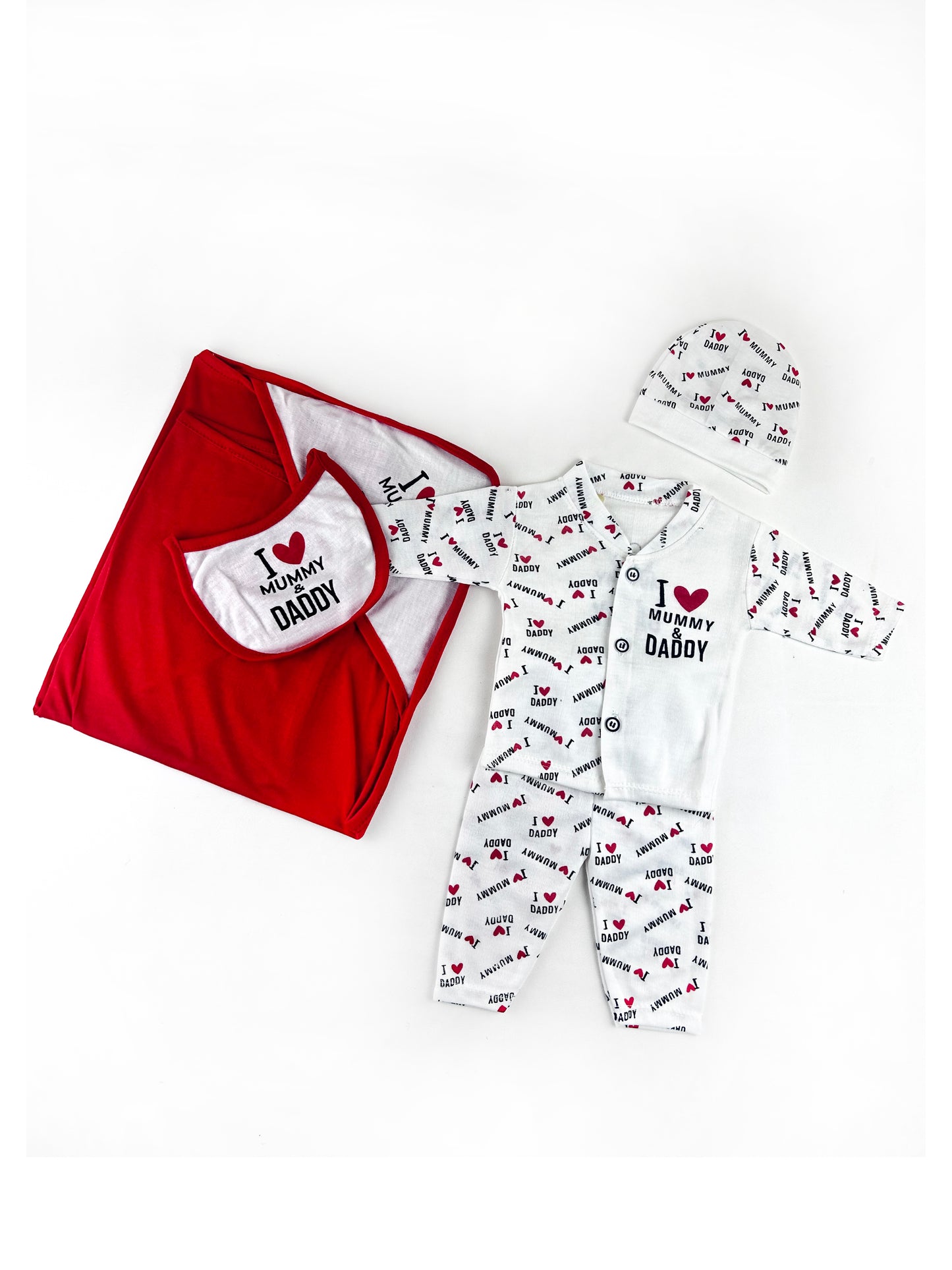 0Mth - 3Mth I Love Mum&Dad Red Gift Set For Newborn - 5Pc NBGS198