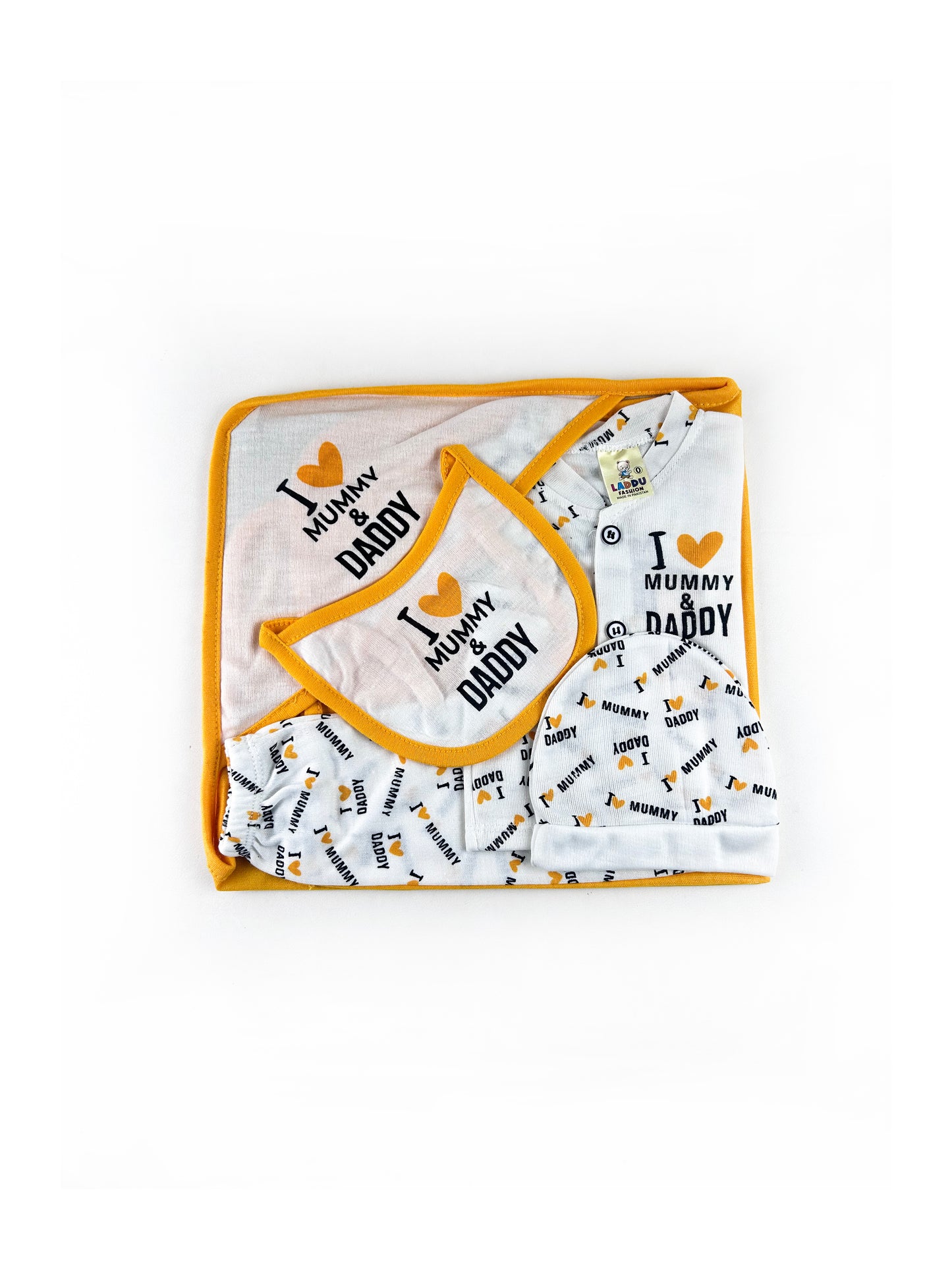 0Mth - 3Mth I Love Mum&Dad Yellow Gift Set For Newborn - 5Pc NBGS199