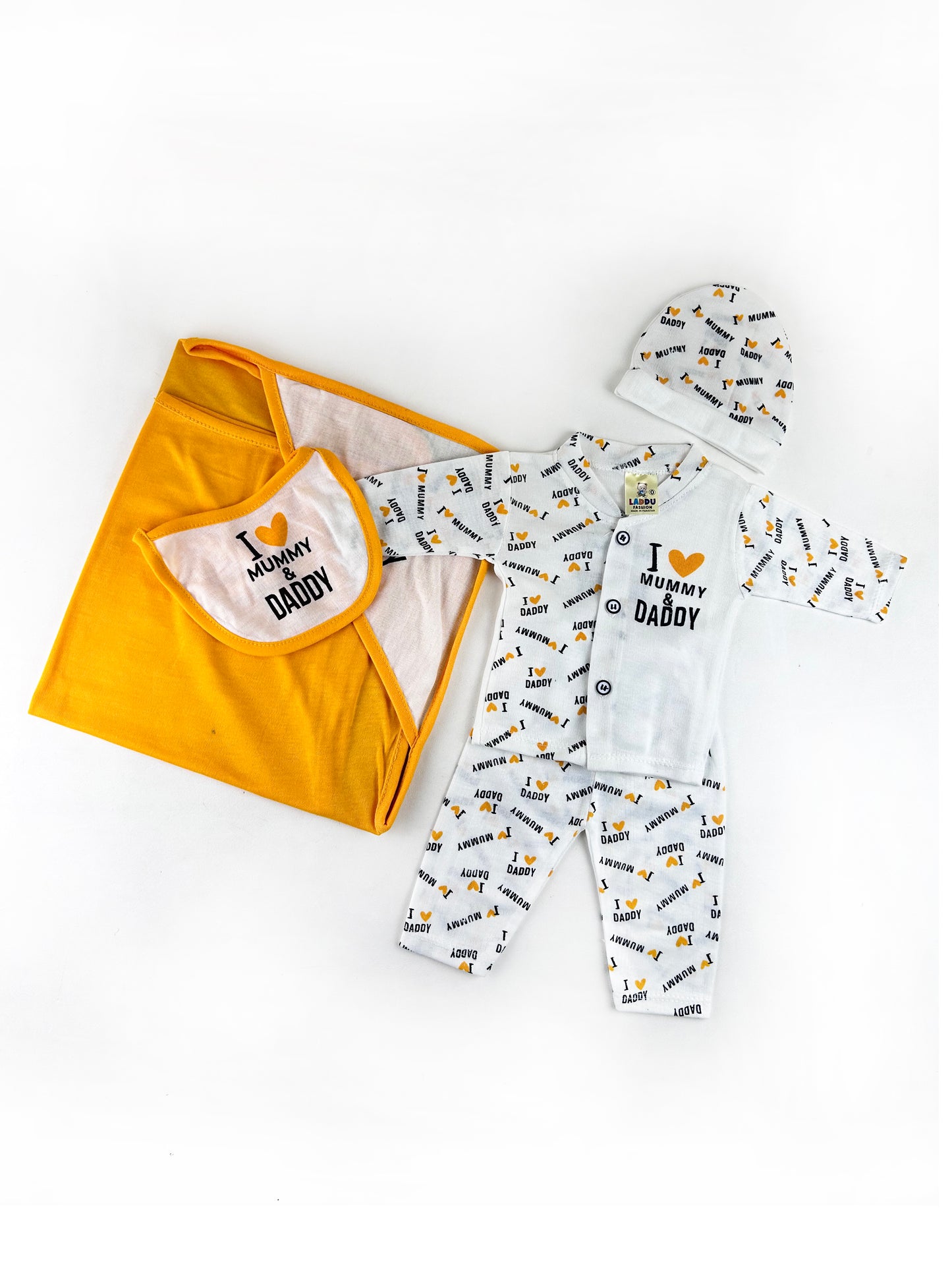 0Mth - 3Mth I Love Mum&Dad Yellow Gift Set For Newborn - 5Pc NBGS199