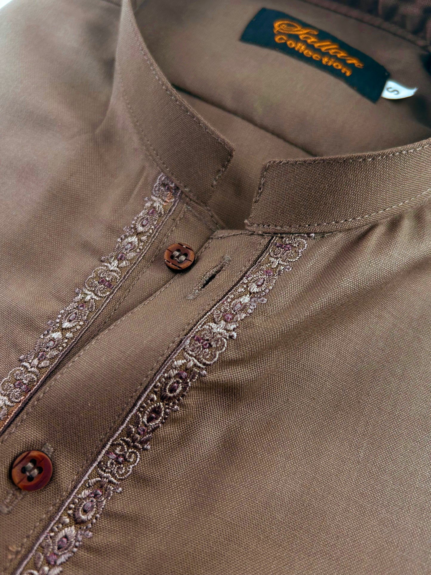 752- 04 Brown Stitched Suit Kameez Shalwar For Men MSK188