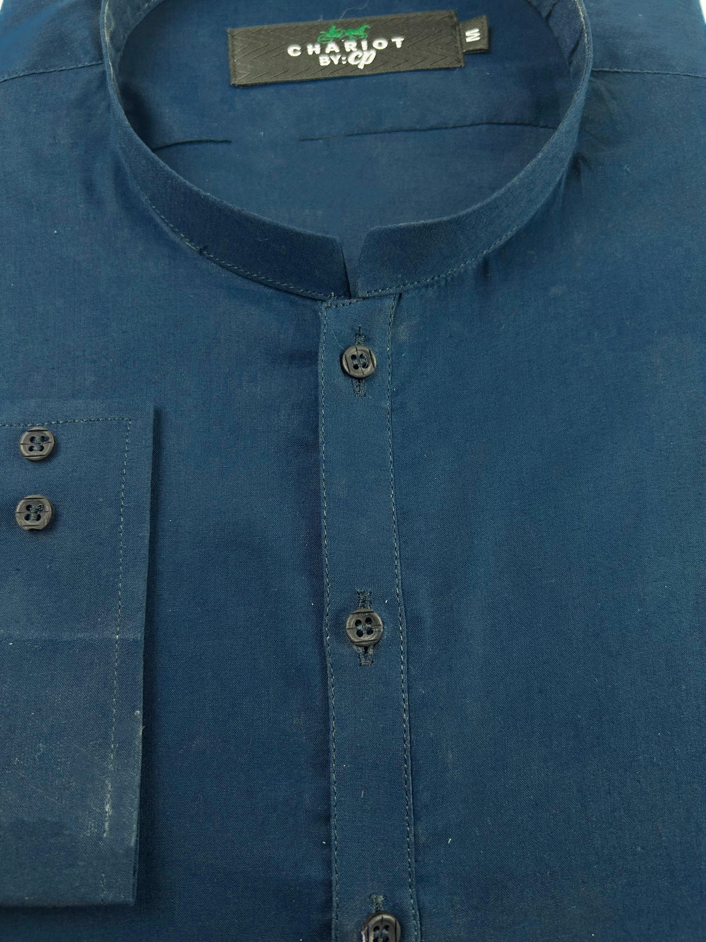 756-5 Navy Blue 100% Cotton Stitched Suit Kameez Shalwar For Men MSK155