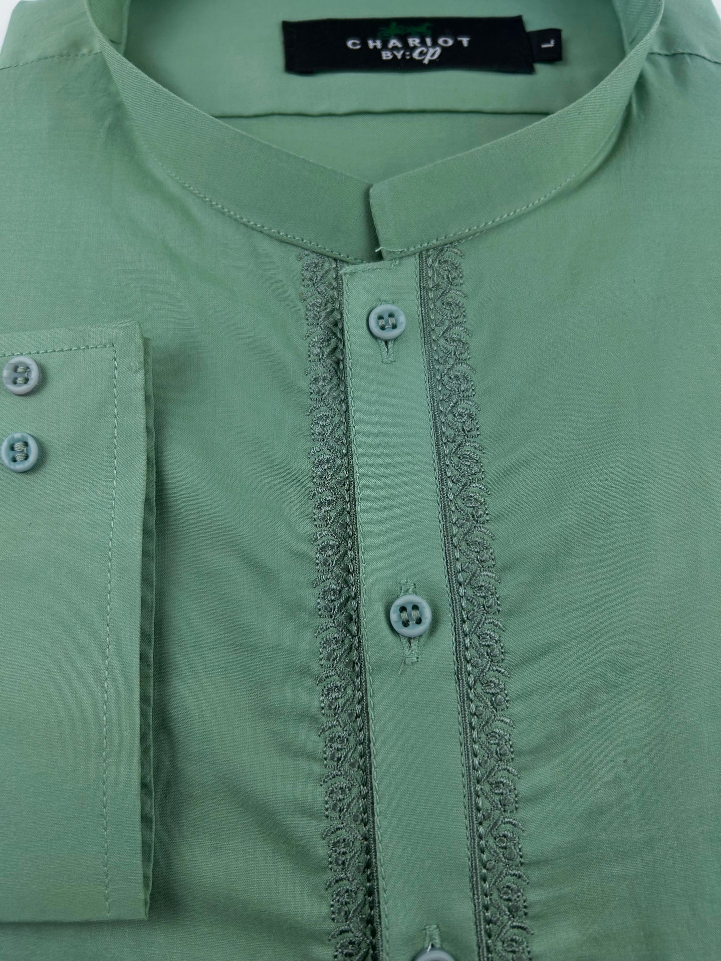756-6 Green 100% Cotton Stitched Suit Kameez Shalwar For Men MSK157