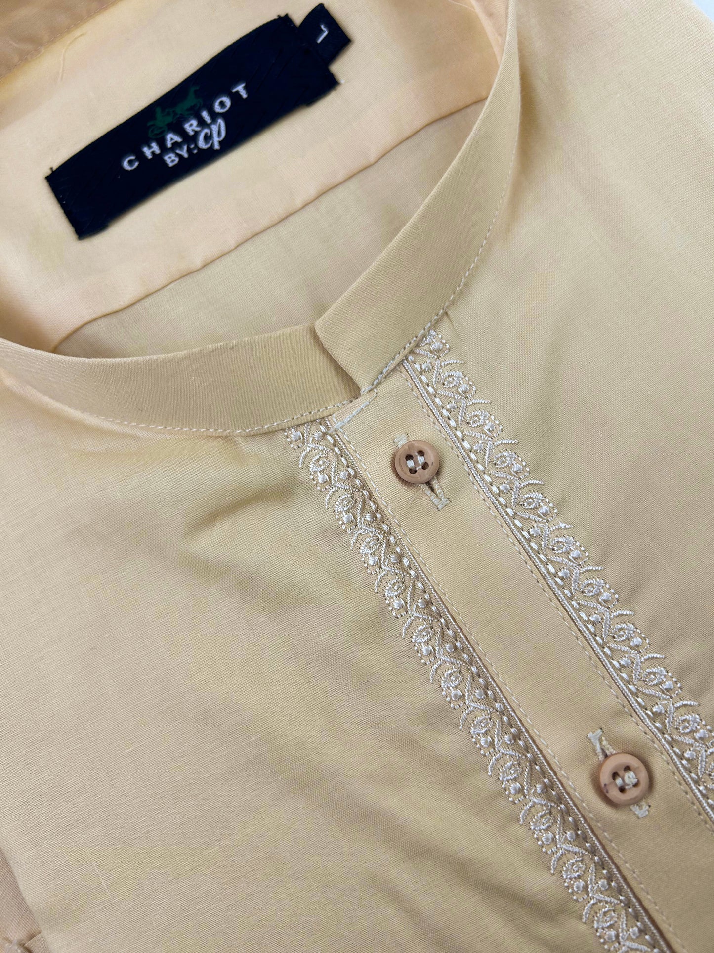 756-8 Cream 100% Cotton Stitched Suit Kameez Shalwar For Men MSK159