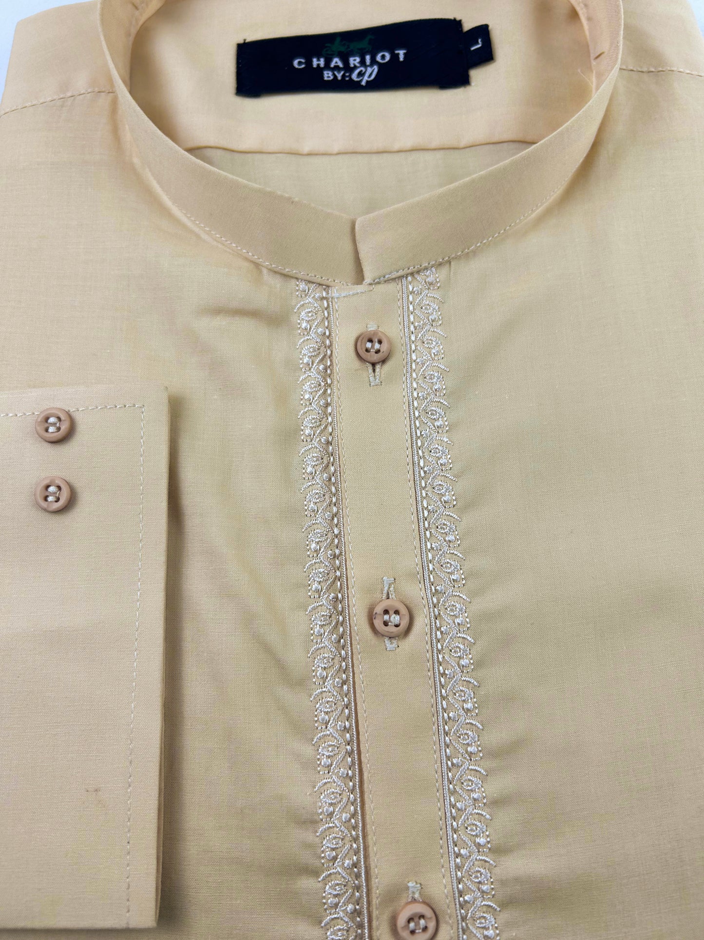 756-8 Cream 100% Cotton Stitched Suit Kameez Shalwar For Men MSK159
