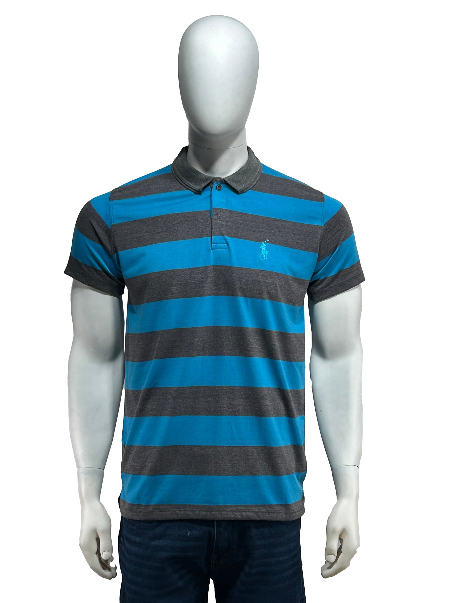 Bright Blue Striped Polo T-Shirt For Men MTS268