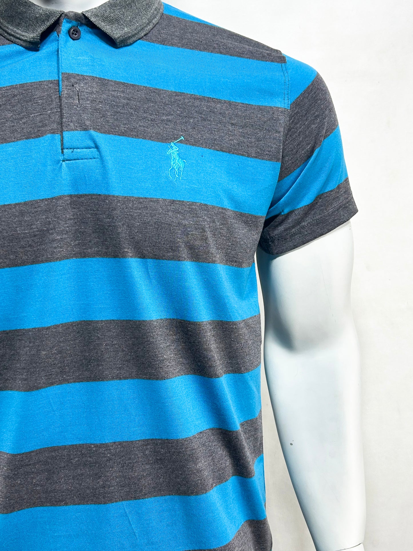 Bright Blue Striped Polo T-Shirt For Men MTS268