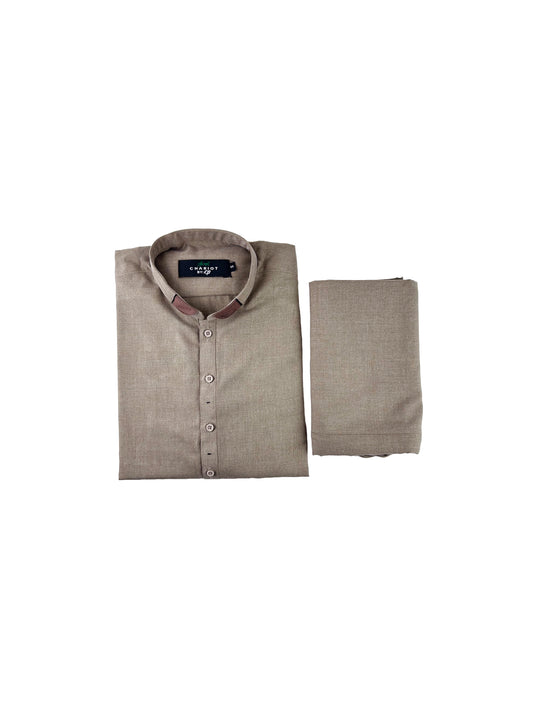 750- 03 Light Brown Stitched Suit Kameez Shalwar For Men MSK194